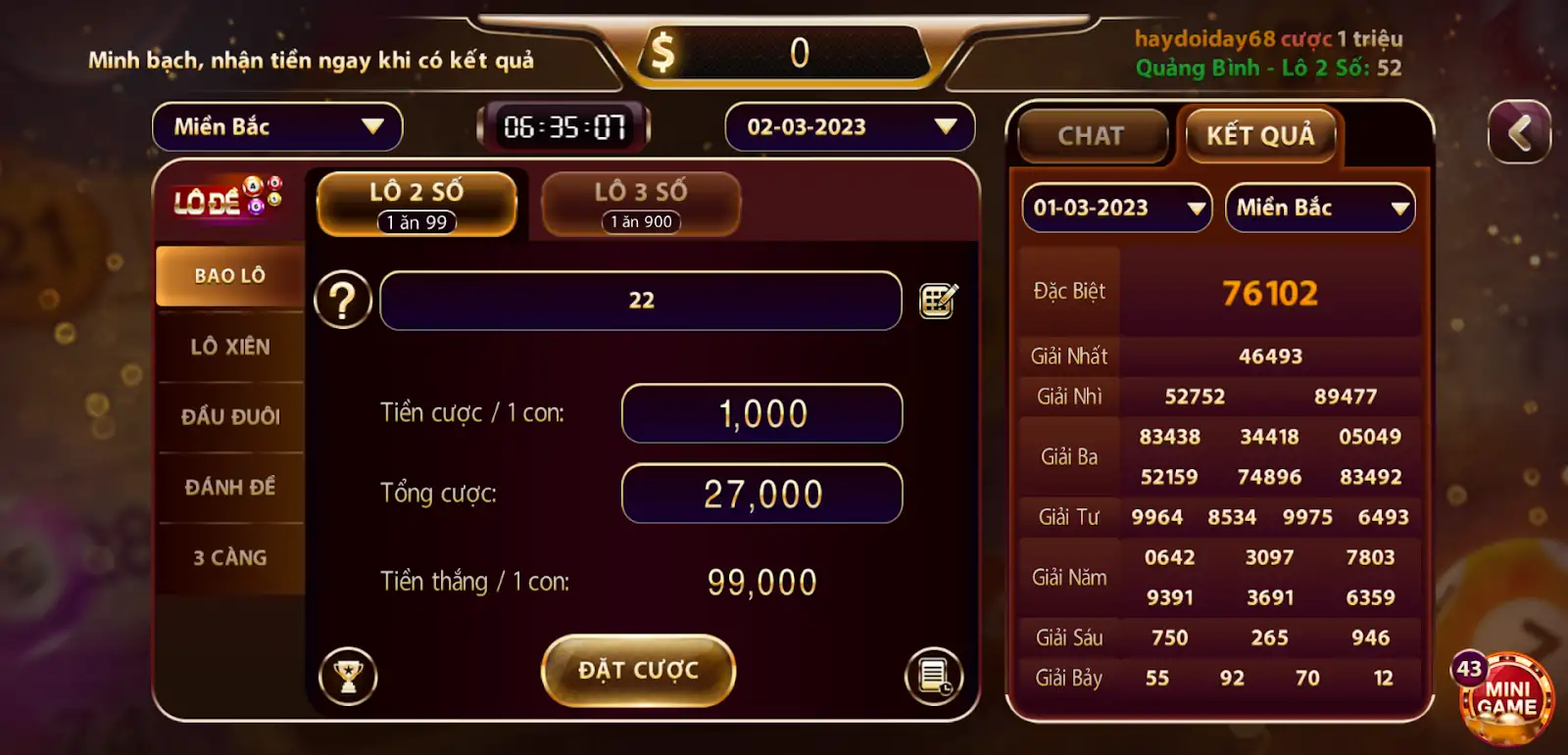 Hướng dẫn cách tham gia trò chơi lô đề với tỷ lệ 1 trúng 900 tại cổng game bài Hitclub