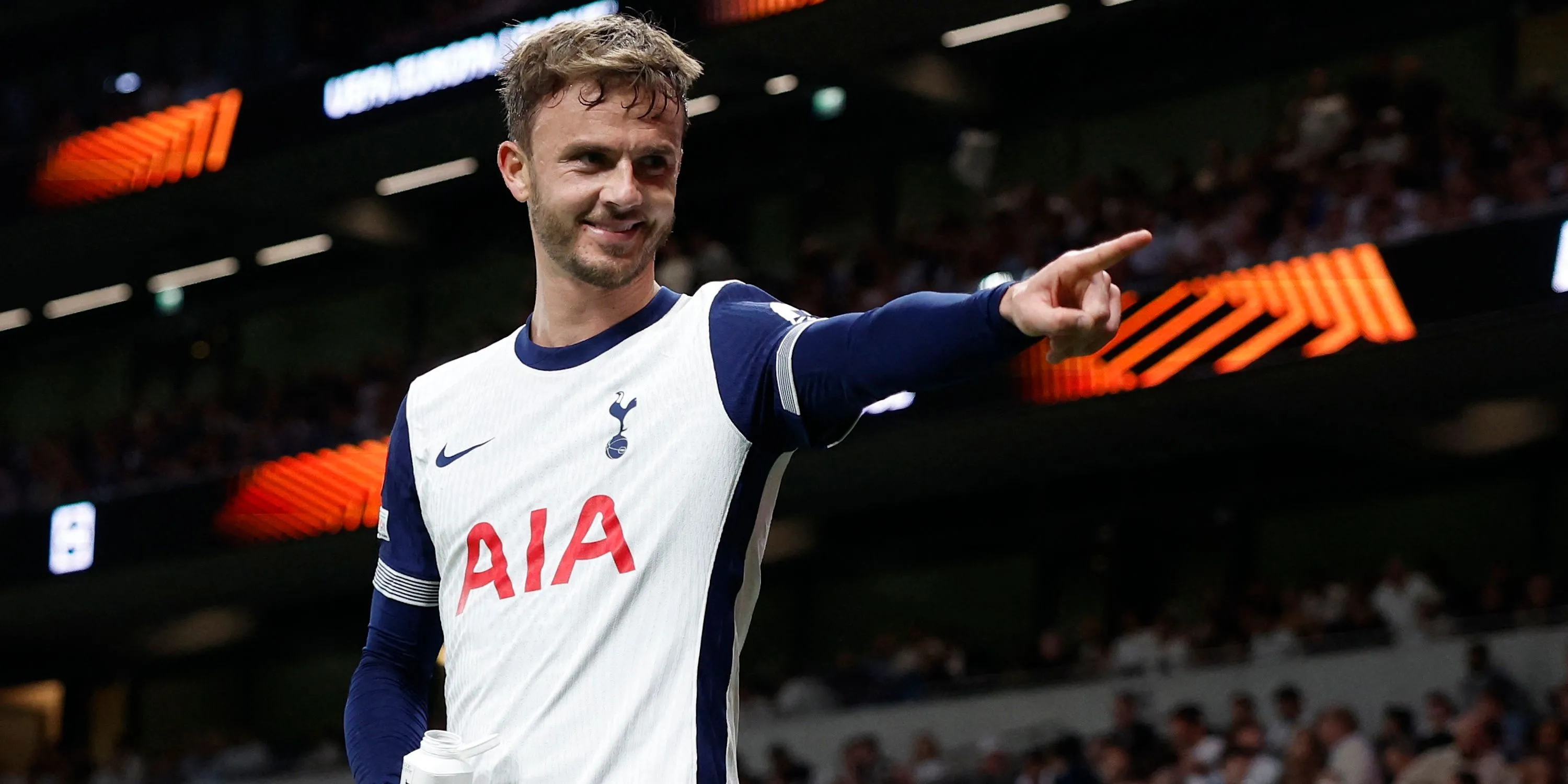 Tiền vệ James Maddison của Tottenham thể hiện cảm xúc trong một trận đấu