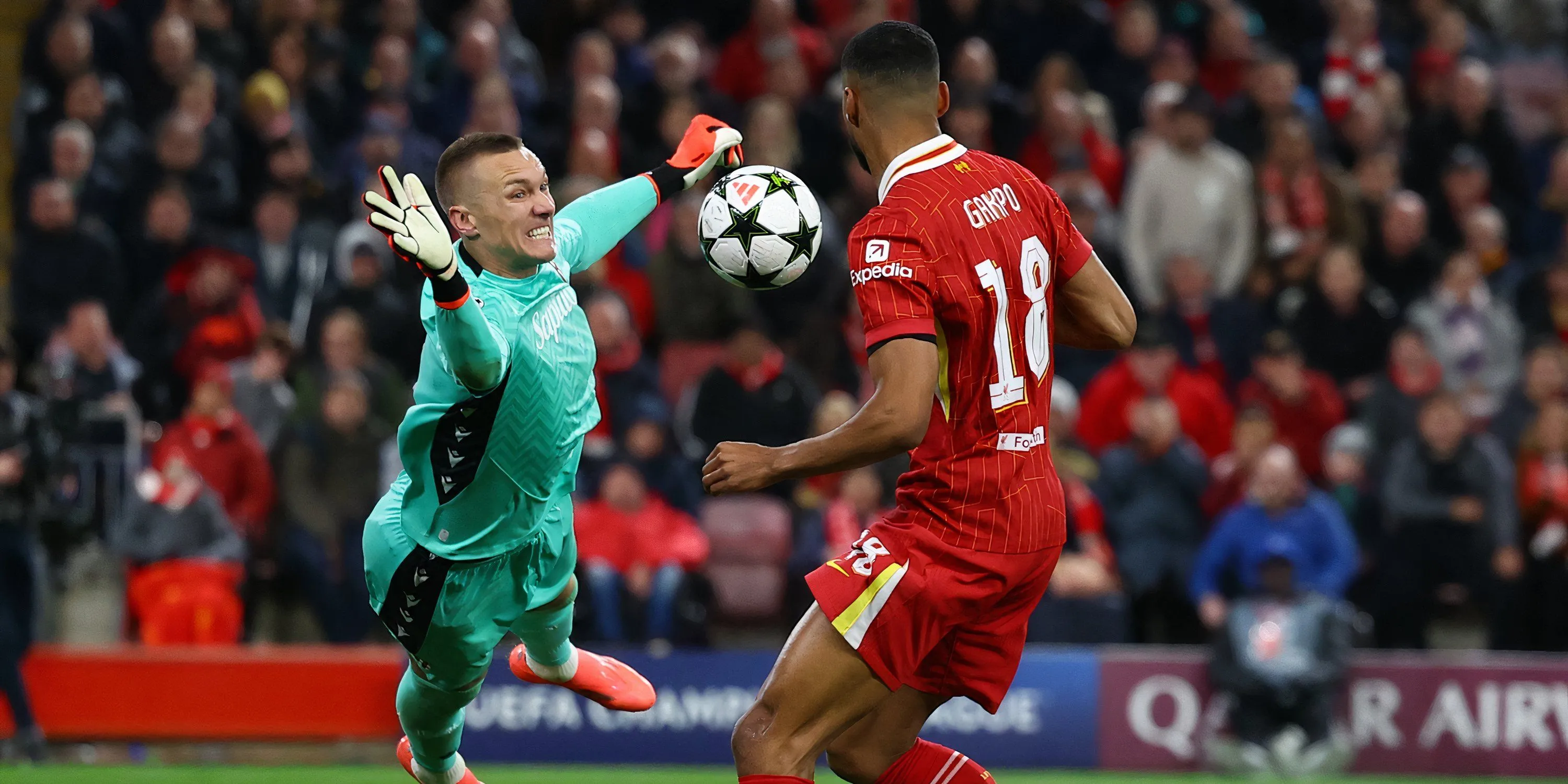 Tiền đạo Cody Gakpo của Liverpool trên sân trong một trận đấu ở Champions League