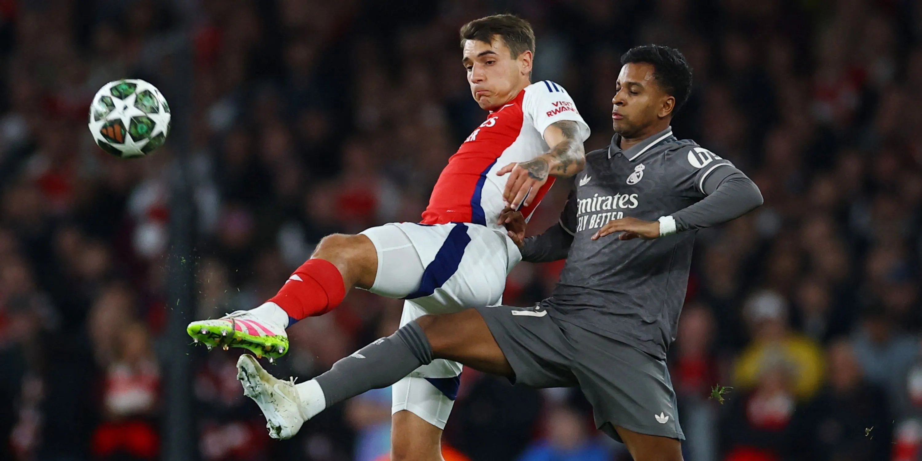 Tiền đạo Rodrygo Goes của Real Madrid trong bối cảnh tin đồn chuyển nhượng đến Arsenal trở nên phức tạp