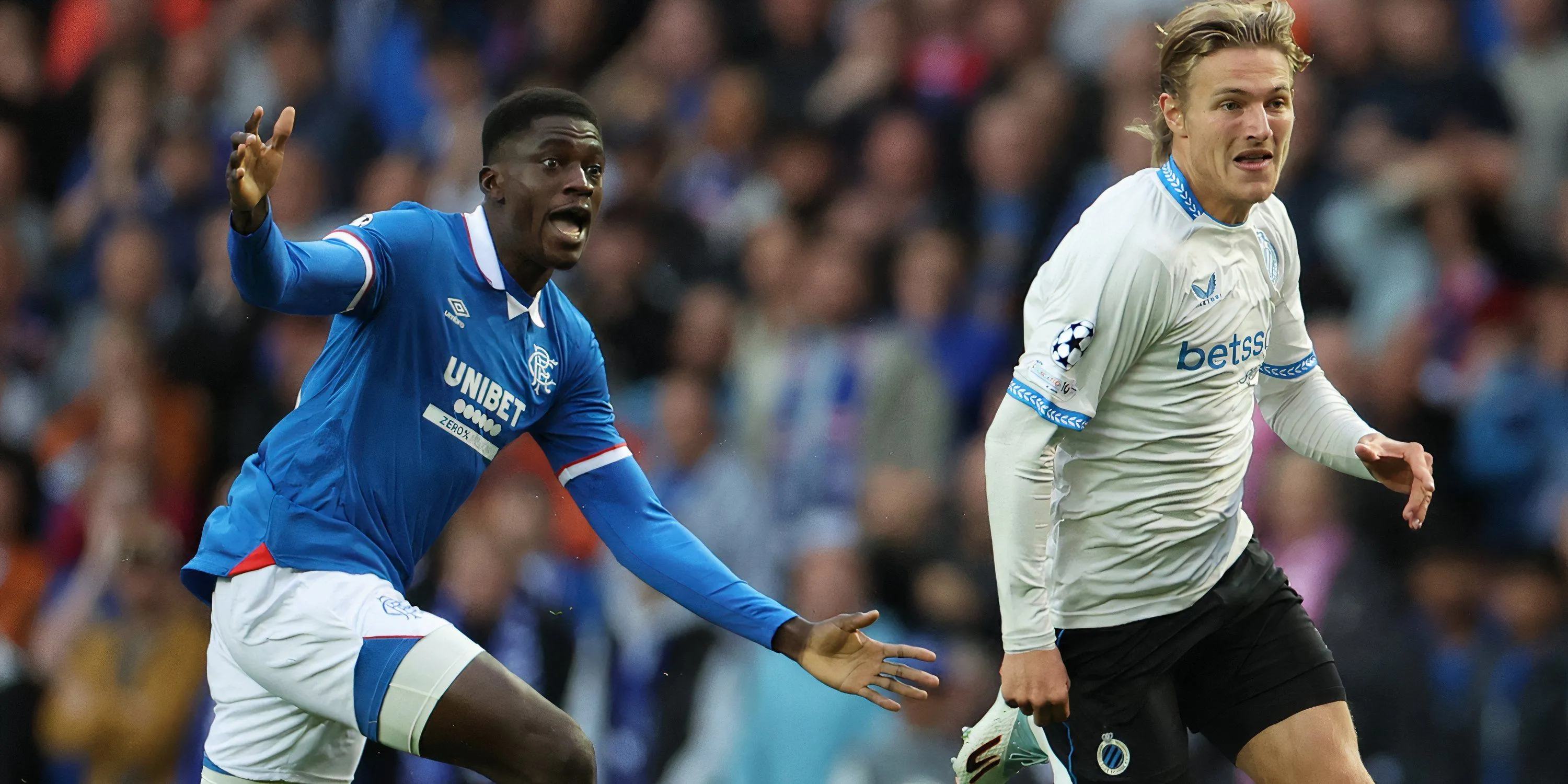Hậu vệ Nasser Djiga của Rangers trong trận đấu gặp Club Brugge tại Champions League