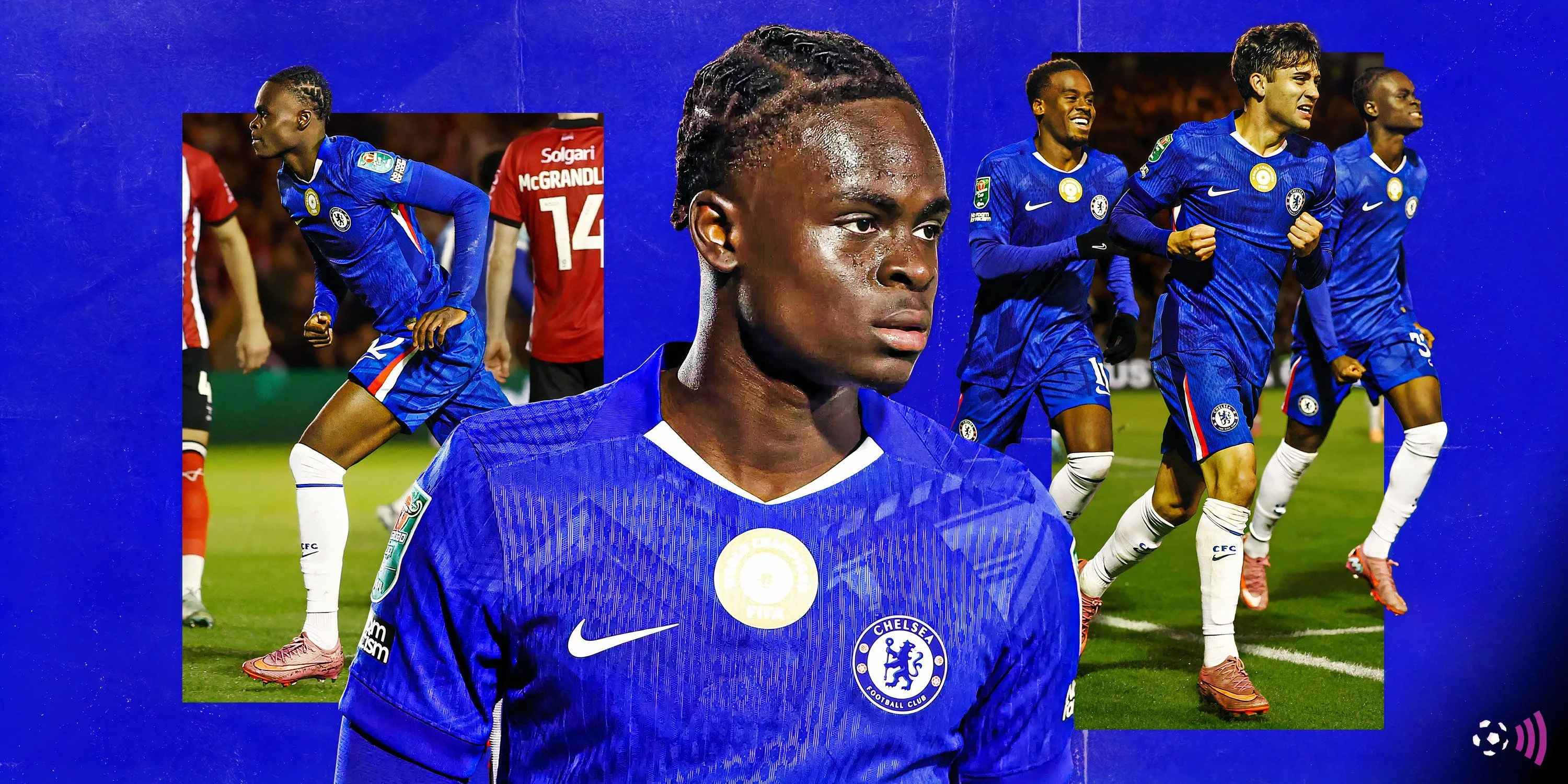 Tyrique George ăn mừng bàn thắng Champions League cho Chelsea tại Stamford Bridge